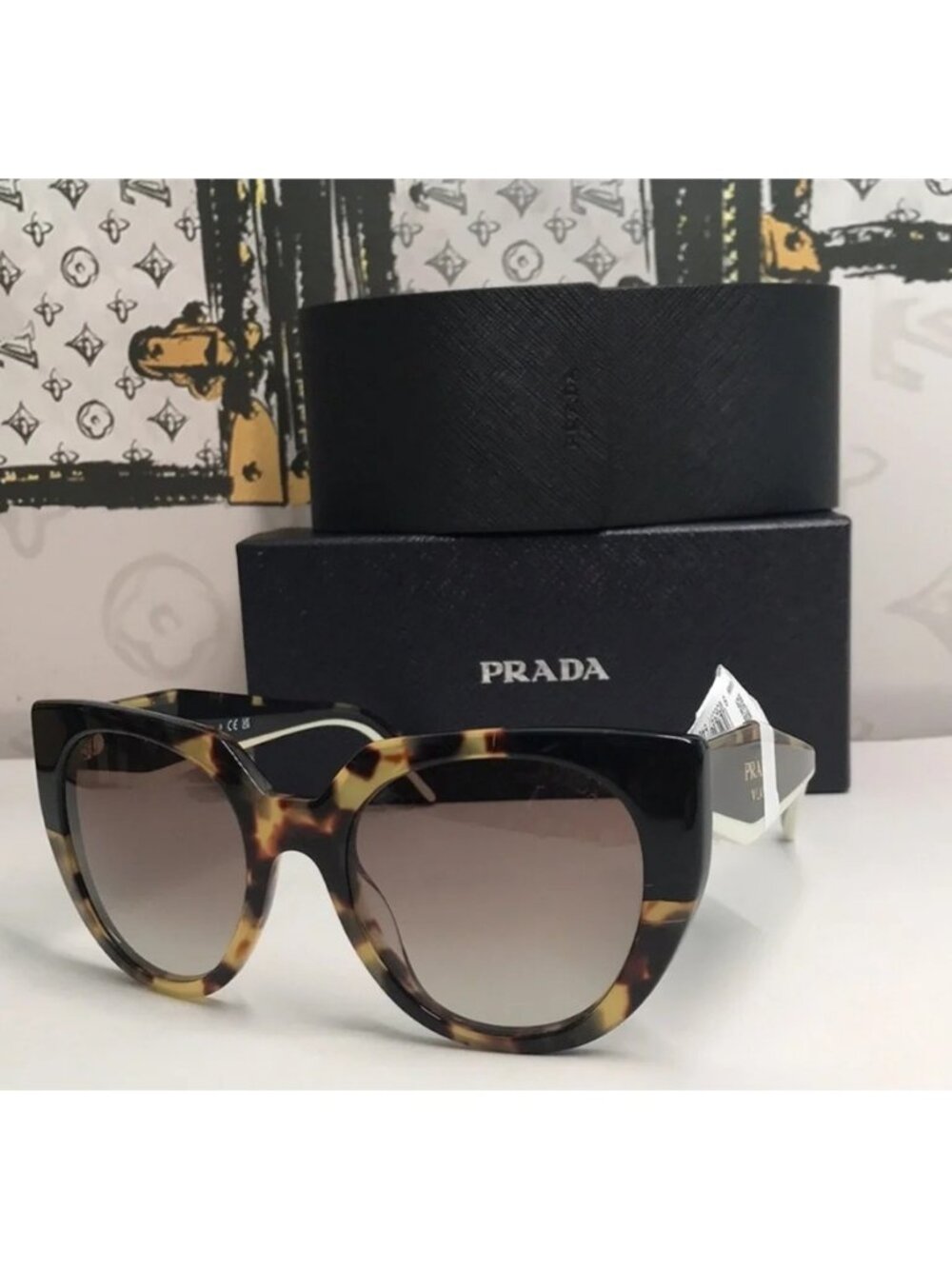 New Authentic Prada Cat Eye Sunglasses PR 14WS – Tortoise & Powder Frame - Picture 8 of 15
